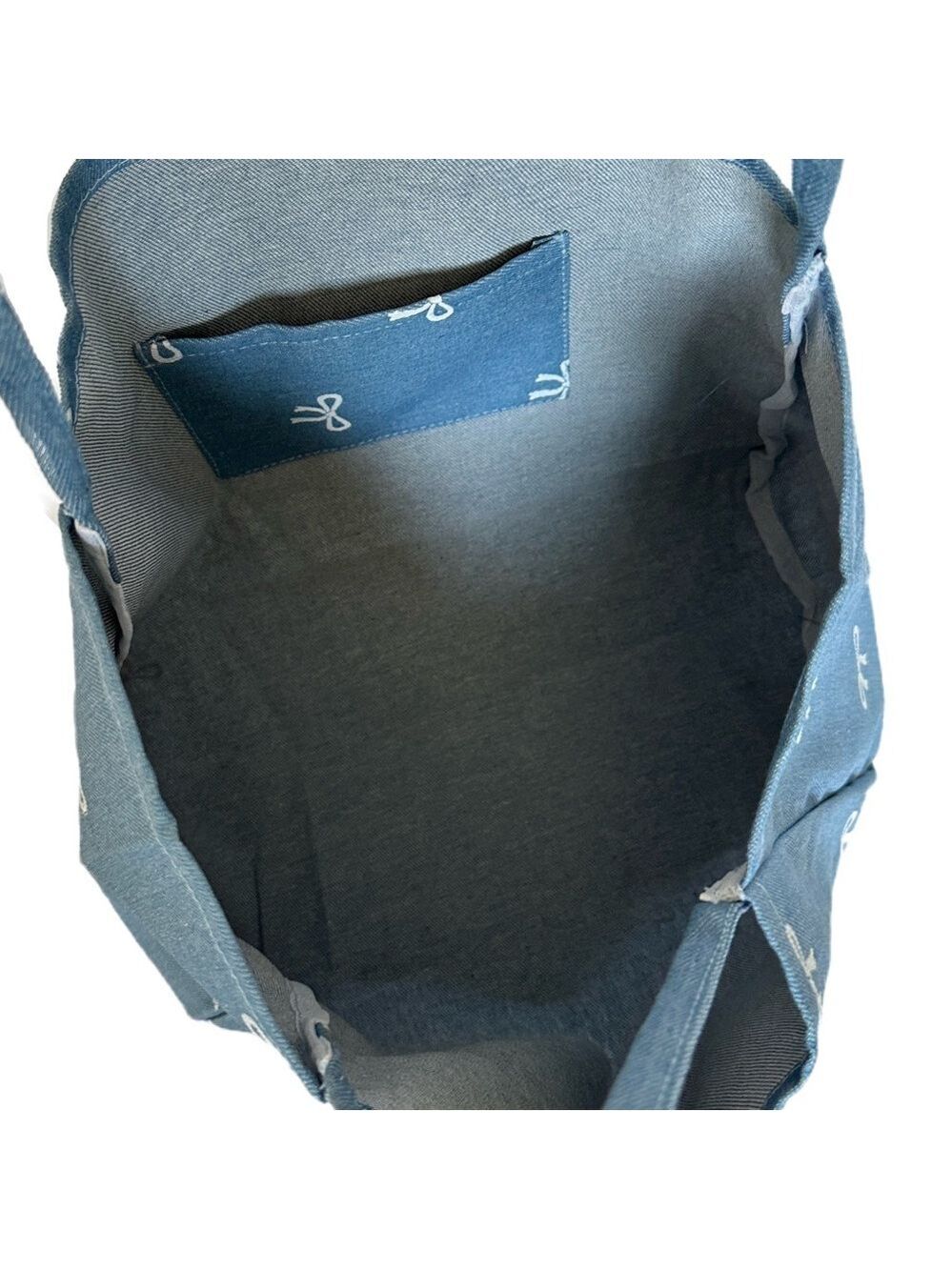 DENIM LARGE BOW TOTE | NEW Denim Blue & White Bow Tote Bag - Picture 5 of 7